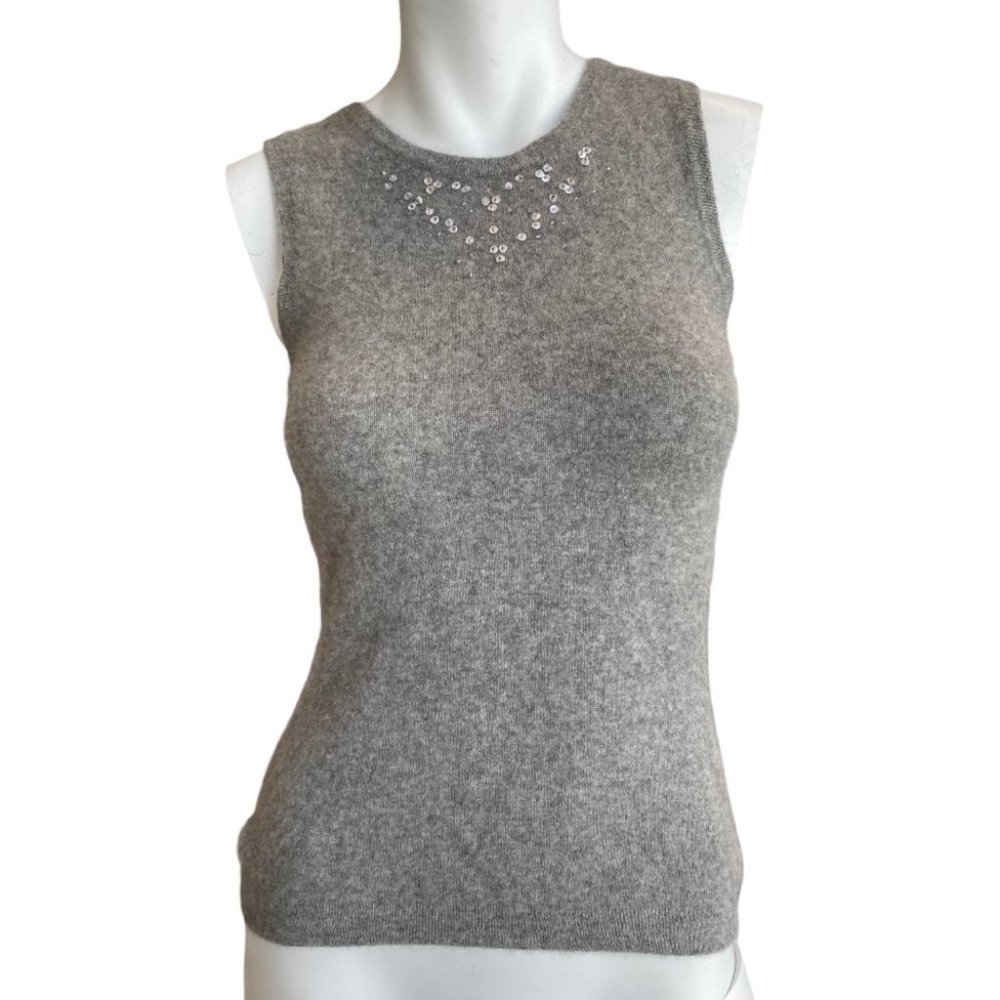 Robert Michaels Cashmere gray Sleeveless Sweater w/Sequins size S